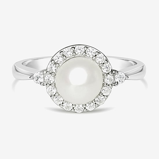 Cultured Freshwater Pearl & Lab-Created White Sapphire Sterling Silver Cocktail Ring