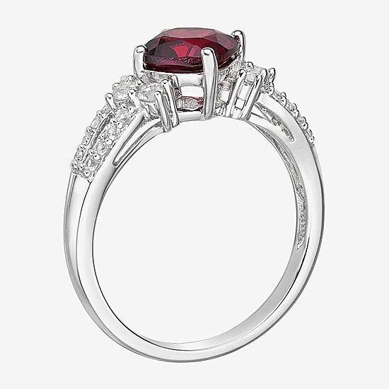 Womens Lab-Created Ruby & Lab-Created White Sapphire Sterling Silver Cocktail Ring