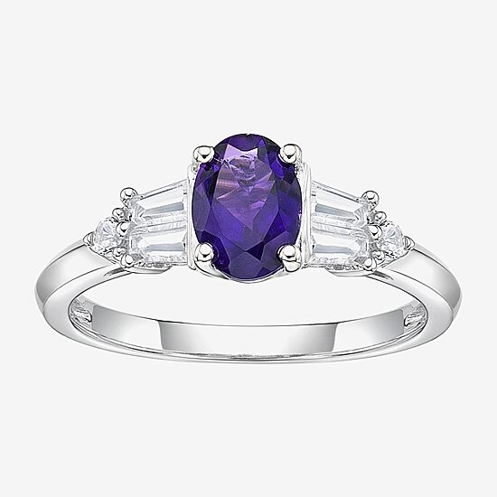 Womens Genuine Purple Amethyst Sterling Silver Cocktail Ring
