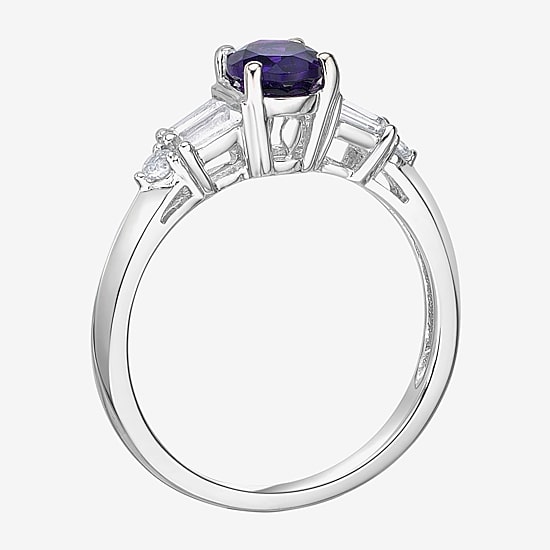 Womens Genuine Purple Amethyst Sterling Silver Cocktail Ring
