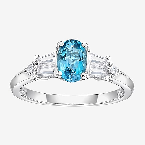 Womens Genuine Blue Topaz Sterling Silver Cocktail Ring