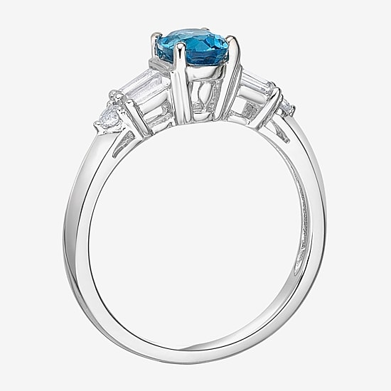 Womens Genuine Blue Topaz Sterling Silver Cocktail Ring