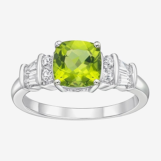 Womens Genuine Green Peridot Sterling Silver Cocktail Ring