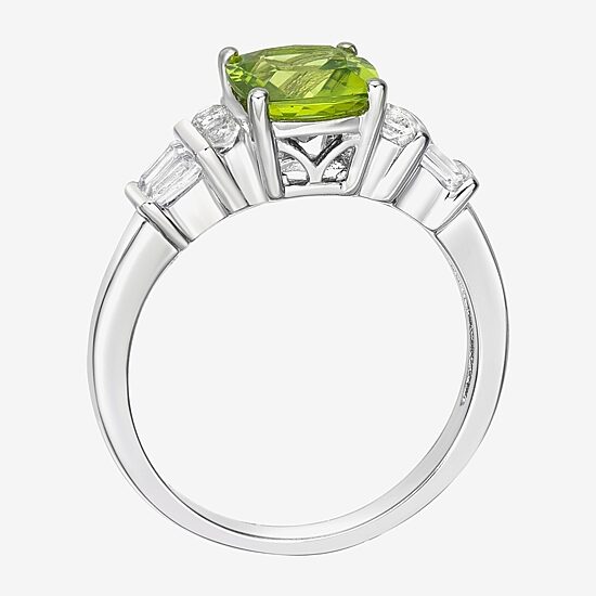 Womens Genuine Green Peridot Sterling Silver Cocktail Ring