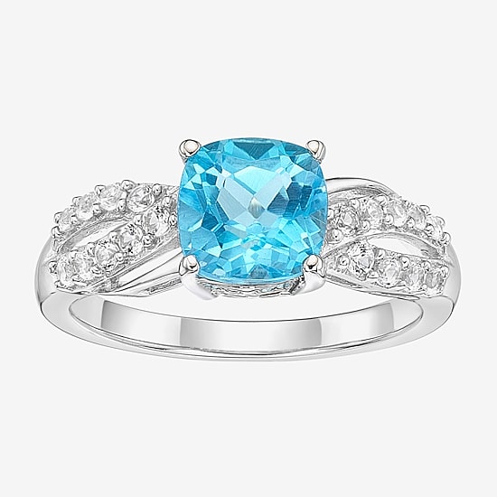 Womens Genuine Blue Topaz Sterling Silver Cocktail Ring