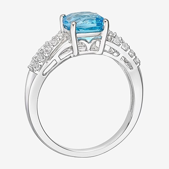 Womens Genuine Blue Topaz Sterling Silver Cocktail Ring