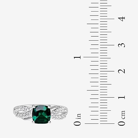 Womens Lab Created Green Emerald Sterling Silver Cocktail Ring