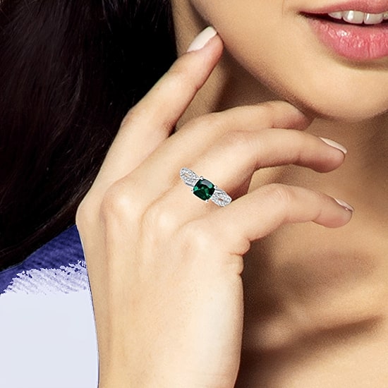 Womens Lab Created Green Emerald Sterling Silver Cocktail Ring