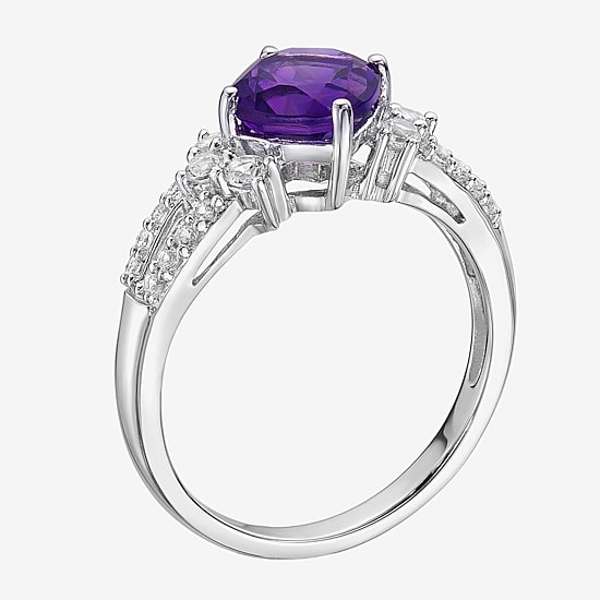 Genuine Amethyst & Lab-Created White Sapphire Sterling Silver Cocktail Ring