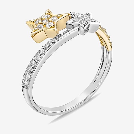 Womens 1/4 CT. T.W. Natural White Diamond 10K Two Tone Gold Star Cocktail Ring