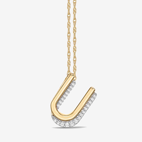 Initial Womens 1/10 CT. T.W. Natural White Diamond 10K Gold 18 Inch Pendant Necklace