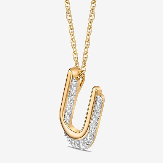 Initial Womens 1/10 CT. T.W. Natural White Diamond 10K Gold 18 Inch Pendant Necklace