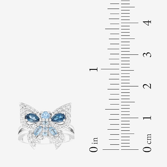 Womens Genuine Blue Topaz Sterling Silver Butterfly Cocktail Ring