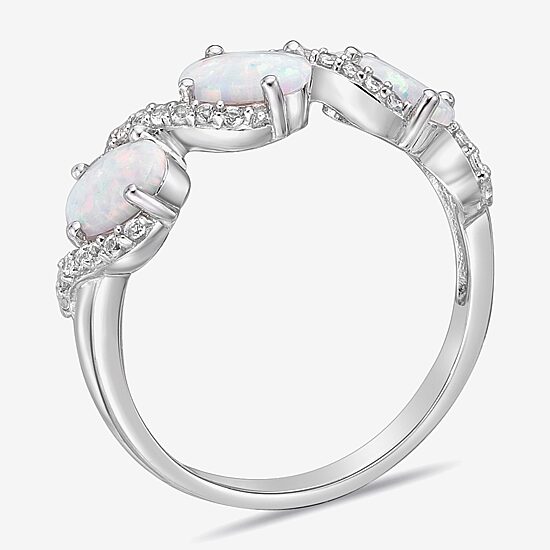 Womens Lab Created White Opal Sterling Silver Cocktail Ring