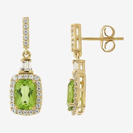 Womens Genuine Green Peridot 14K Gold Over Silver Drop Earrings