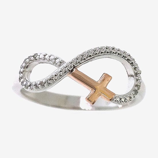 Infinite Promise Sideways Womens 1/10 CT. T.W. Natural White Diamond 14K Rose Gold Over Silver Cross Infinity Cocktail Ring