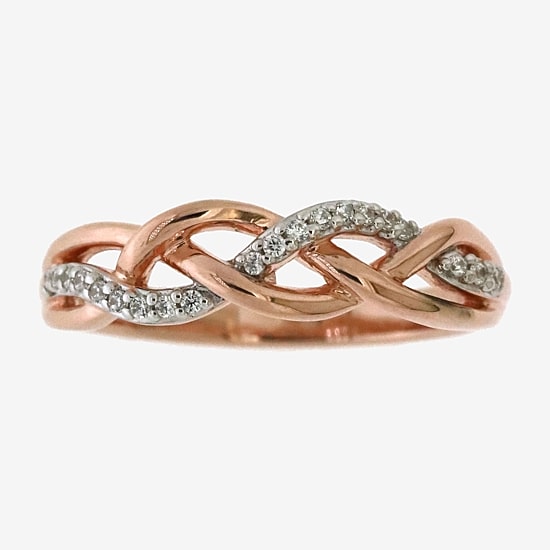 Womens 1/10 CT. T.W. Natural White Diamond 14K Rose Gold Over Silver Cocktail Ring