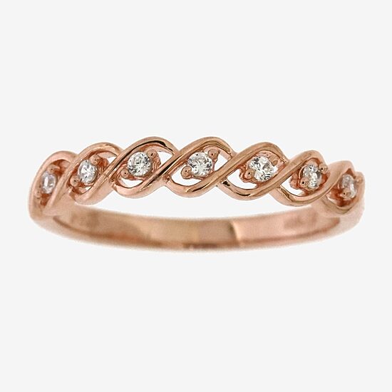 Womens 2MM 1/10 CT. T.W. Natural White Diamond 14K Rose Gold Over Silver Band