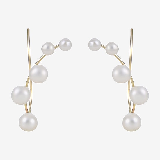 Cultured Freshwater Pearl and 14K Yellow Gold Crawler Earrings