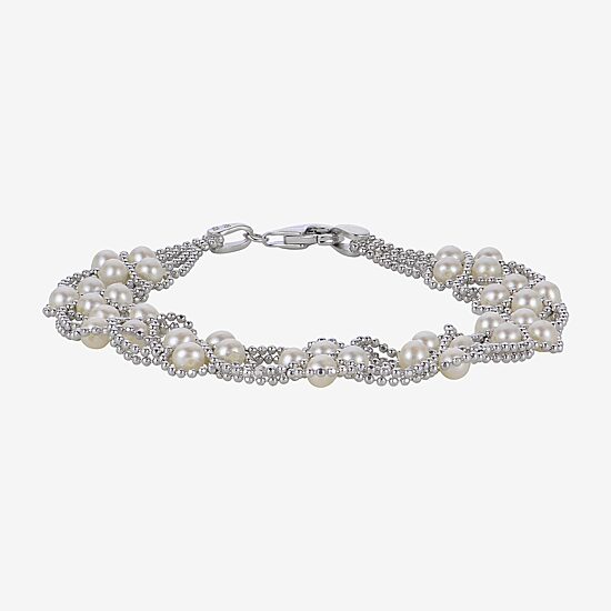 Cultured Freshwater Pearl Sterling Silver Lace Bracelet