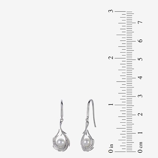 Womens White Cultured Freshwater Pearl Sterling Silver Drop Earrings