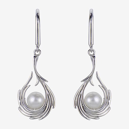 Womens White Cultured Freshwater Pearl Sterling Silver Drop Earrings