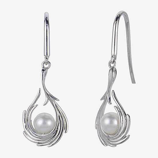 Womens White Cultured Freshwater Pearl Sterling Silver Drop Earrings