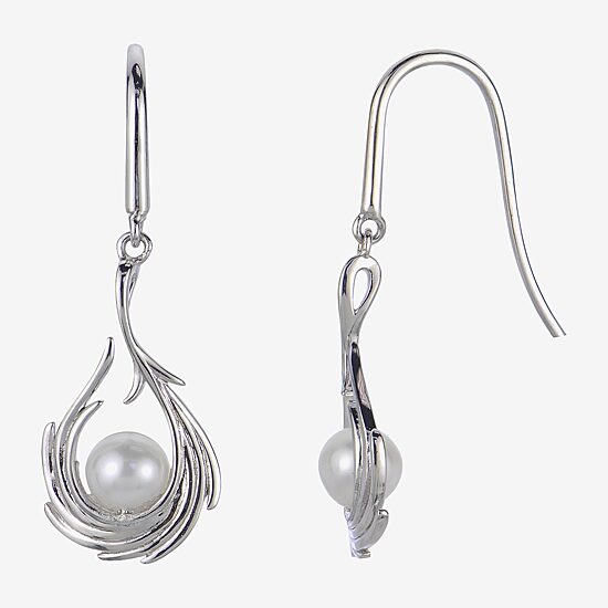 Womens White Cultured Freshwater Pearl Sterling Silver Drop Earrings