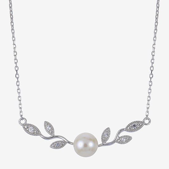 Womens White Cultured Freshwater Pearl Sterling Silver 16 Inch Pendant Necklace
