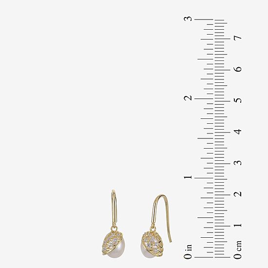 Womens White Cultured Freshwater Pearl 14K Gold Over Silver Drop Earrings