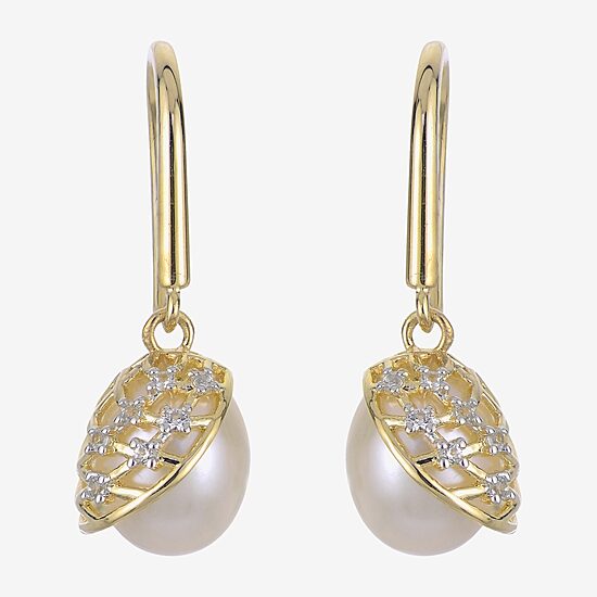 Womens White Cultured Freshwater Pearl 14K Gold Over Silver Drop Earrings