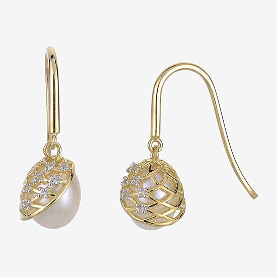 Womens White Cultured Freshwater Pearl 14K Gold Over Silver Drop Earrings