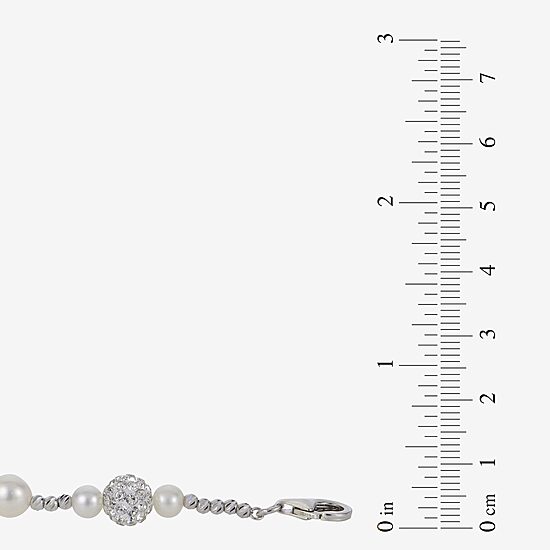 Womens White Cultured Freshwater Pearl Sterling Silver Beaded Bracelet