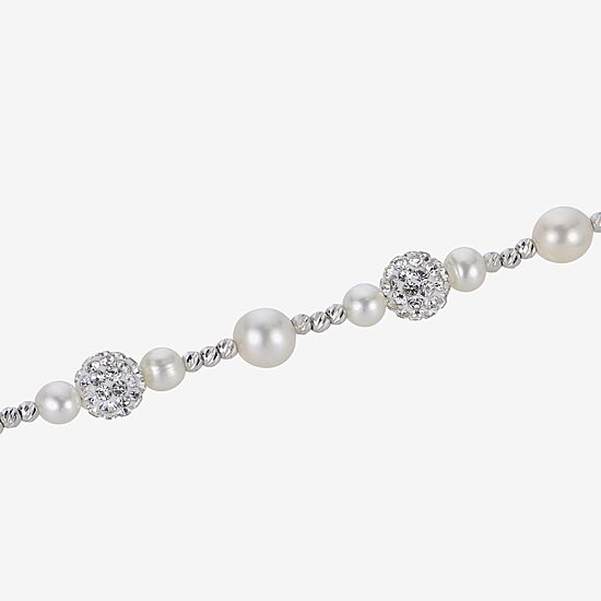 Womens White Cultured Freshwater Pearl Sterling Silver Beaded Bracelet