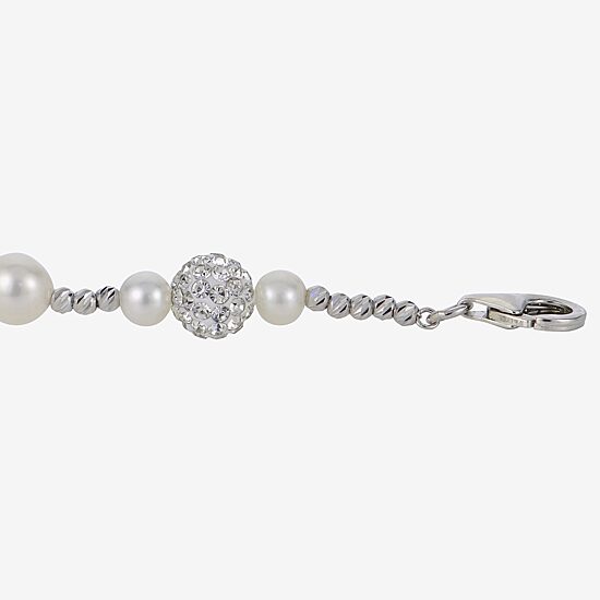 Womens White Cultured Freshwater Pearl Sterling Silver Beaded Bracelet