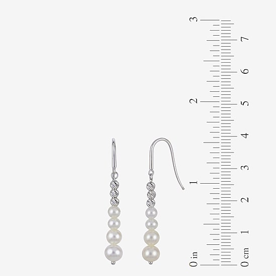 Womens White Cultured Freshwater Pearl Sterling Silver Drop Earrings