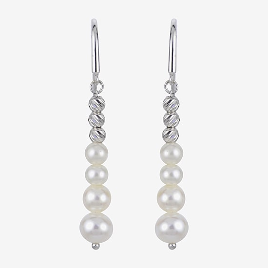 Womens White Cultured Freshwater Pearl Sterling Silver Drop Earrings