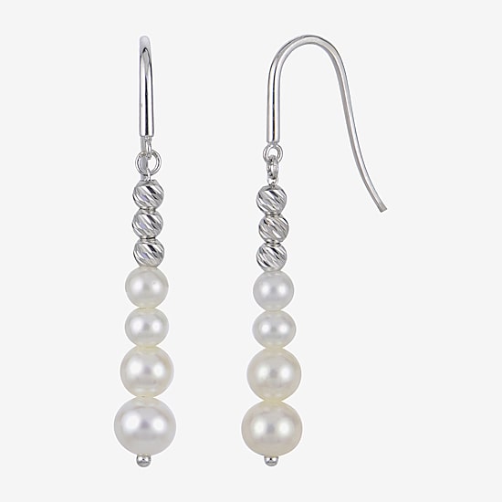 Womens White Cultured Freshwater Pearl Sterling Silver Drop Earrings