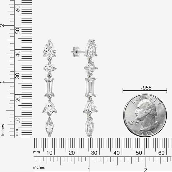 Womens Lab Created White Sapphire Sterling Silver Drop Earrings