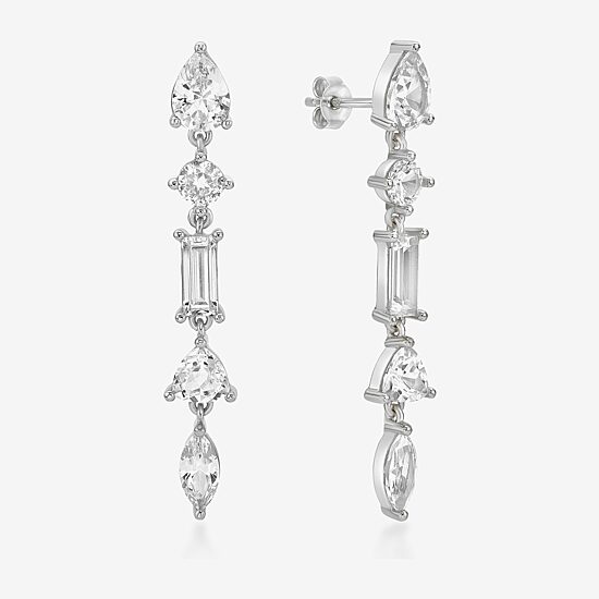 Womens Lab Created White Sapphire Sterling Silver Drop Earrings