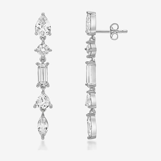 Womens Lab Created White Sapphire Sterling Silver Drop Earrings