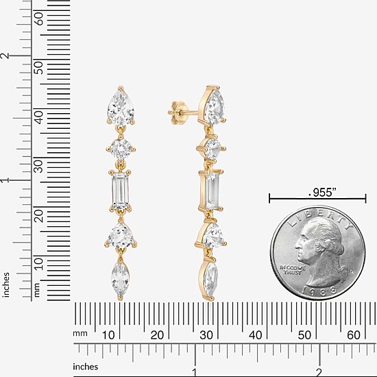Womens Lab Created White Sapphire 18K Gold Over Silver Drop Earrings