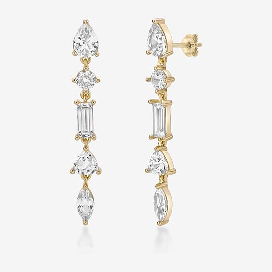 Womens Lab Created White Sapphire 18K Gold Over Silver Drop Earrings