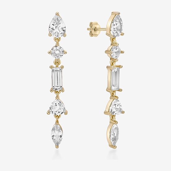 Womens Lab Created White Sapphire 18K Gold Over Silver Drop Earrings