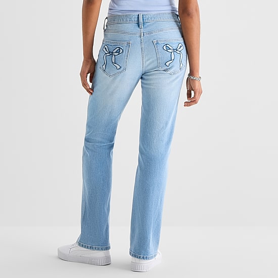 Arizona Womens Juniors Short Low Rise Straight Leg Jean