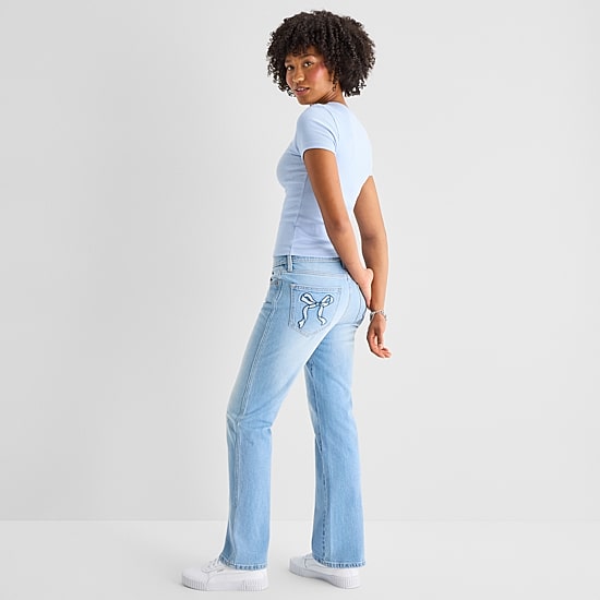 Arizona Womens Juniors Short Low Rise Straight Leg Jean