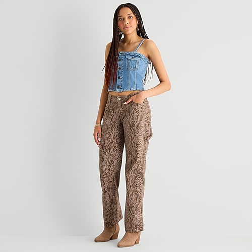Arizona Womens Juniors Straight Leg Jean In Brown