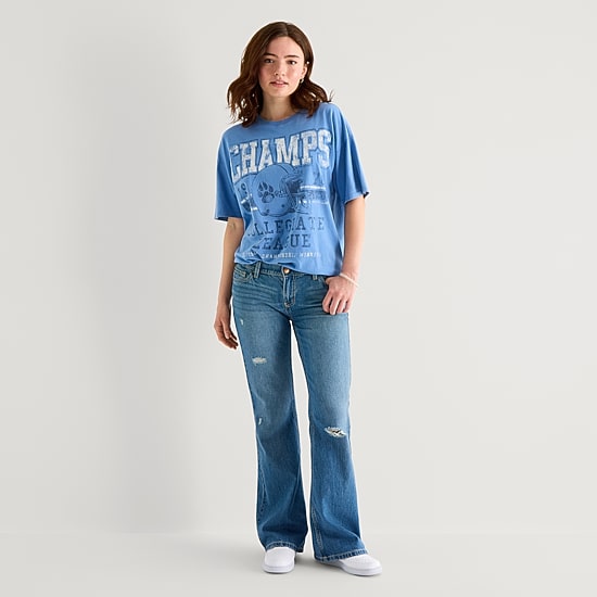 Arizona Womens Juniors Short Low Rise Bootcut Jean