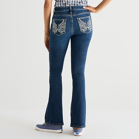 Arizona Womens Juniors Short Low Rise Bootcut Jean