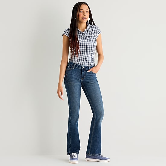 Arizona Womens Juniors Short Low Rise Bootcut Jean
